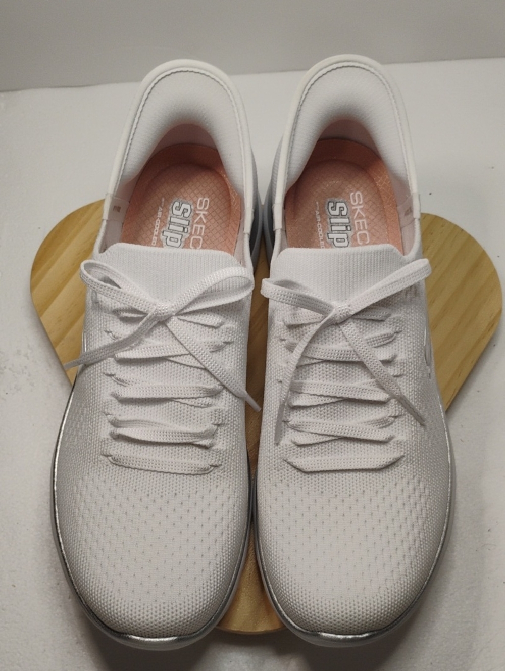 Skechers Women’s White Knit Lace-Up Slip-On Sneakers